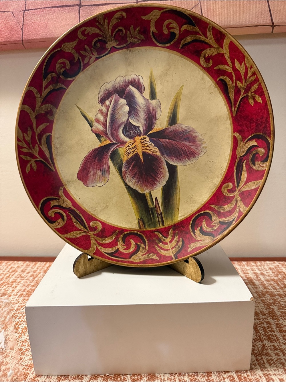 Decorative Floral Accent Plate in Red and Purple (Brand Unspecified)